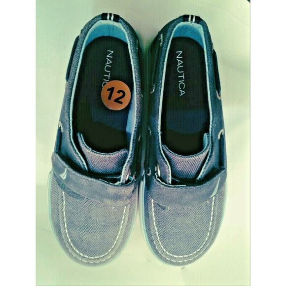 Kid's Size 12 Gray Nautica Boat Shoes Hook & Loop Fastener Twin Pairs Topsiders - Picture 5 of 7
